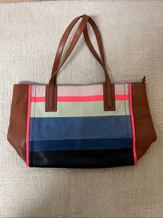 Fossil Handbags - Fossil leather Multicolor Stripe Tote Bag - Brown Trim